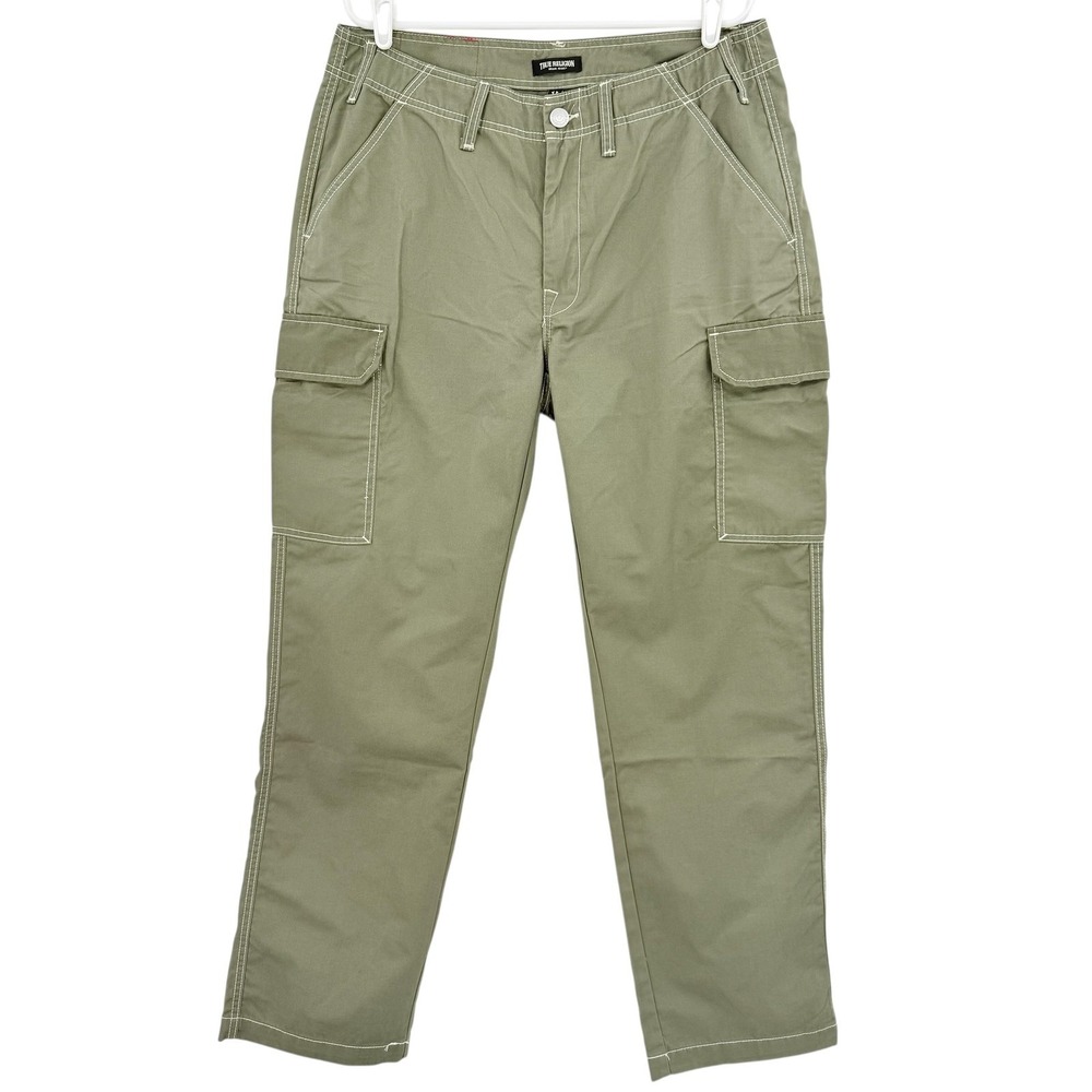 True Religion Men's Kalamata Green Cargo Pants Sz 34x32 Contrast Stitch NWT $159